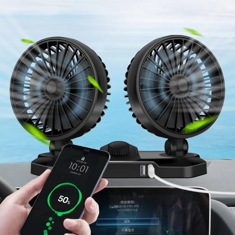 Mini Ventilateur De Voiture Avec LED - Clip Grille D'aération Ou Support Bureau - 3 Vitesses, USB, Noir - Rafraîchissement été